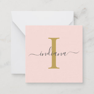 Carte De Correspondance Monogramme moderne rose gris or à la main