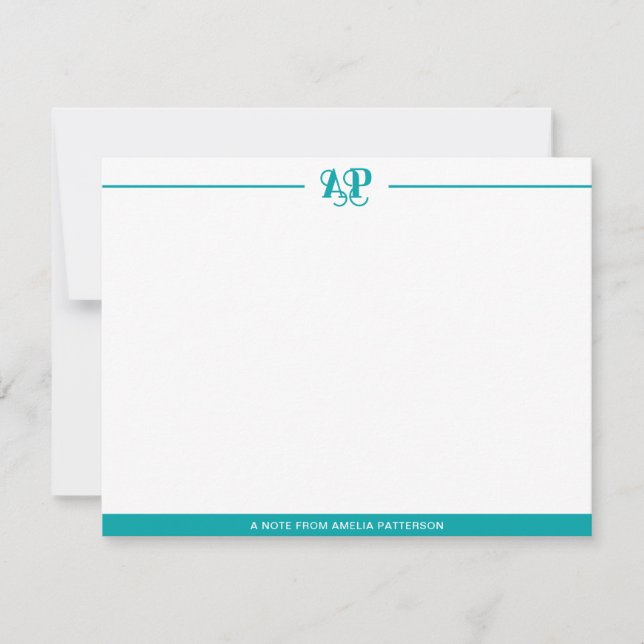 Carte De Correspondance Monogramme moderne Turquoise vert (Devant)