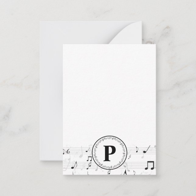 Carte De Correspondance Monogramme Musique Whimsical Note Musicien (Devant)