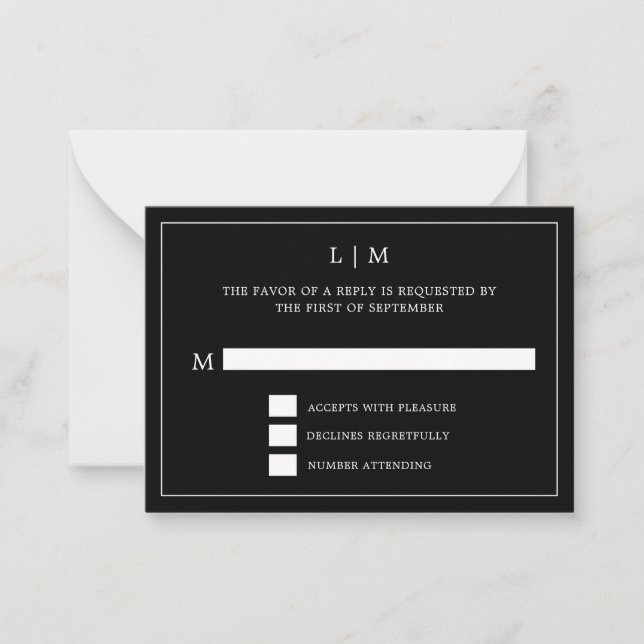 Carte De Correspondance Monogramme noir simple Mariage élégant (Devant)