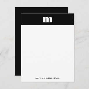 Carte De Correspondance Monogramme noir solide moderne minimal vertical
