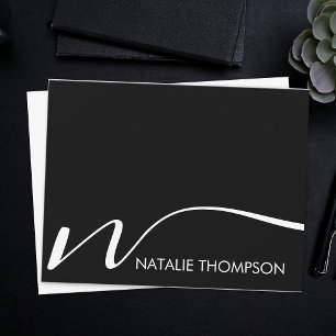 Carte De Correspondance Monogramme personnalisé avec nom Cool noir
