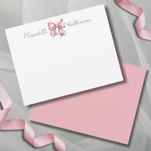 Carte De Correspondance Monogramme personnalisé avec un nœud rose