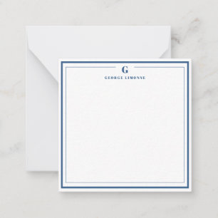 Carte De Correspondance Monogramme Personnalisé Marine Bleu Frontière Stat