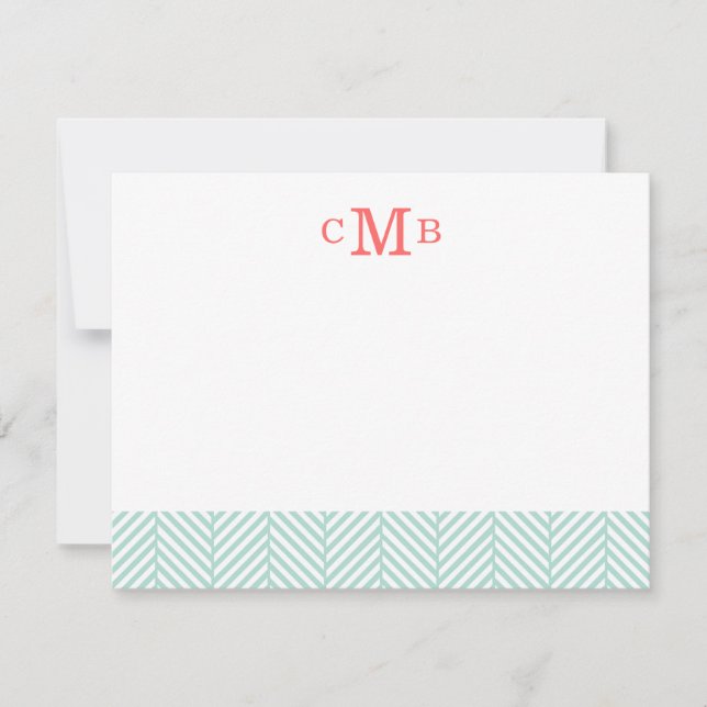Carte De Correspondance Monogramme personnalisé Mint Herringbone (Devant)