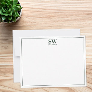 Carte De Correspondance Monogramme personnalisé moderne vert simple