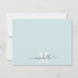 Carte De Correspondance Monogramme personnalisé Pastel Bleu Blanc Script