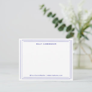 Carte De Correspondance Monogramme professionnel à deux bordures bleu fonc