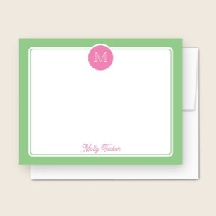 Carte De Correspondance Monogramme rond Prépa Rose & Vert