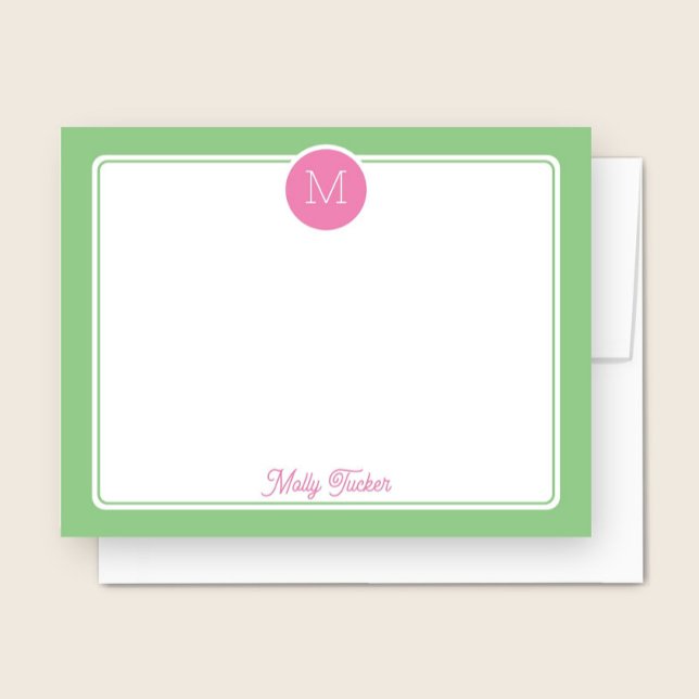 Carte De Correspondance Monogramme rond Prépa Rose & Vert (Créateur téléchargé)