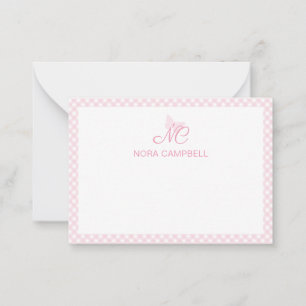 Carte De Correspondance Monogramme rose En vichy fille personnalisée