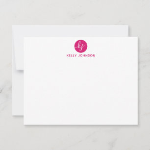 Carte De Correspondance Monogramme rose Magenta Circle Fille tendance