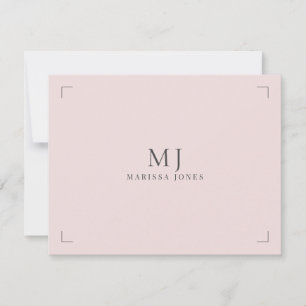 Carte De Correspondance Monogramme rose pâle minimaliste