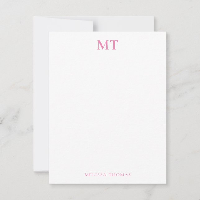 Carte De Correspondance Monogramme rose simple et élégant (Devant)