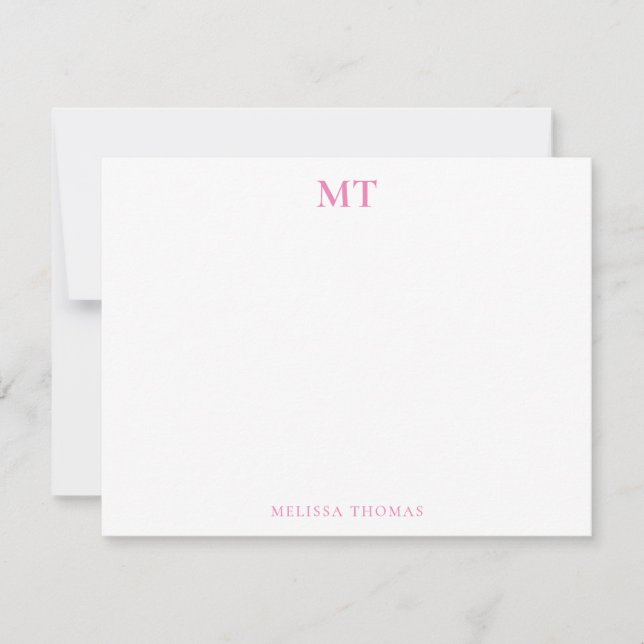 Carte De Correspondance Monogramme rose simple et élégant (Devant)