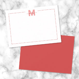 Carte De Correspondance Monogramme Rouge Minimaliste Simple