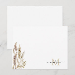 Carte De Correspondance Monogramme Rustique Boho Chic Pampas Feuille de la