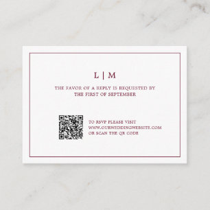 Carte De Correspondance Monogramme simple Bourgogne QR Code Mariage élégan