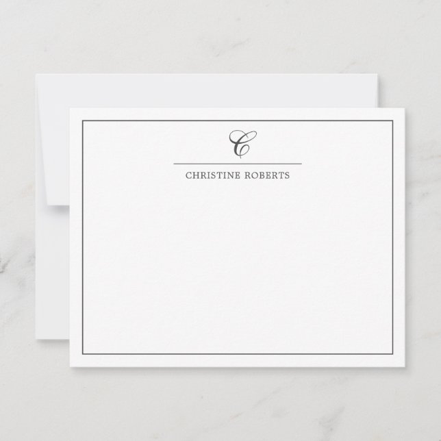 Carte De Correspondance Monogramme simple gris blanc élégant (Devant)
