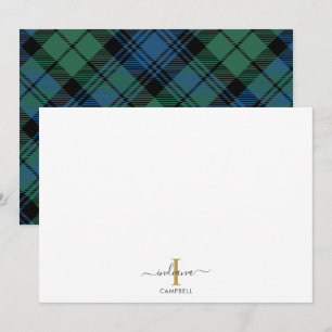 Carte De Correspondance Monogramme tartan avec initiale de nom de vacances