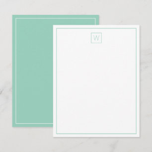 Carte De Correspondance Monogramme Turquoise clair simple et blanc