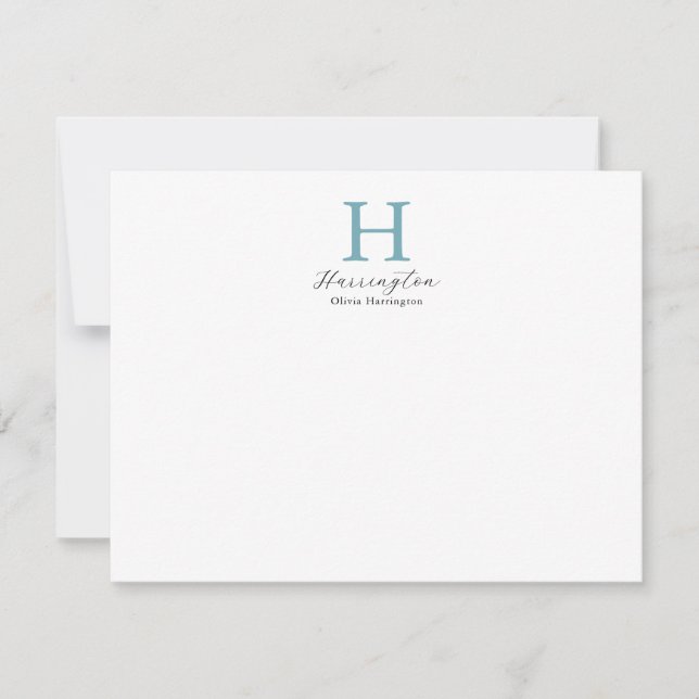 Carte De Correspondance Monogramme Turquoise élégant et sophistiqué (Devant)