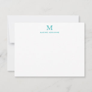 Carte De Correspondance Monogramme Turquoise Vert Simple Classique Formal