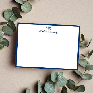 Carte De Correspondance Monogramme Typographie décorative | bleu marine