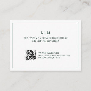 Carte De Correspondance Monogramme vert de forêt simple QR Code Mariage RS