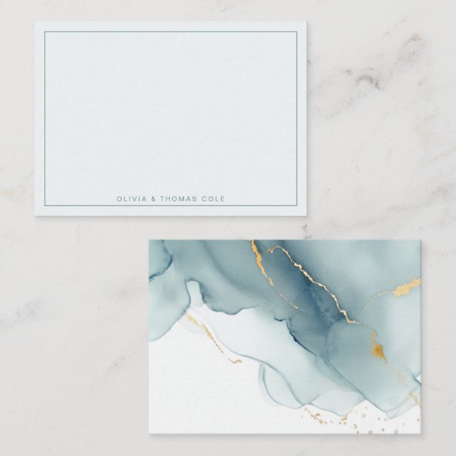 Carte De Correspondance Monogrammes simples Dusty Blue Gold Couple (Devant / Derrière)