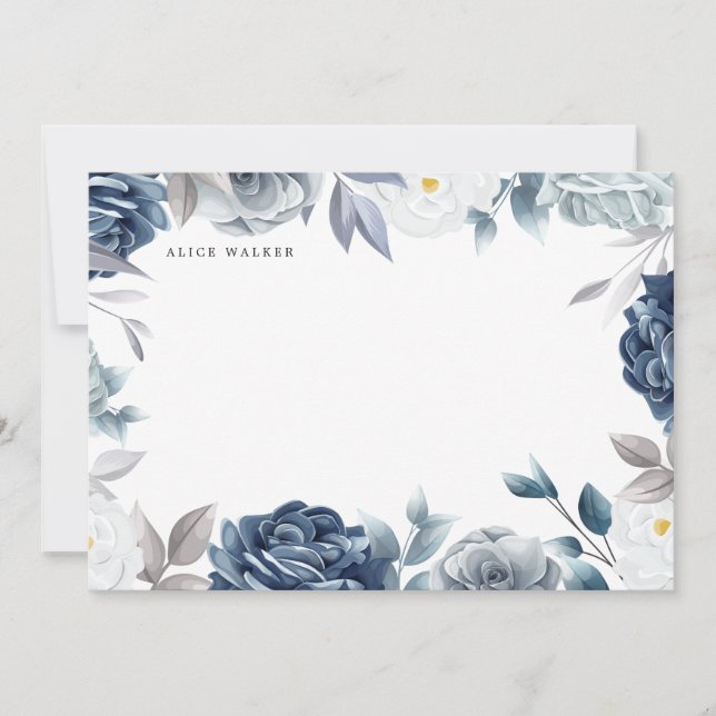 Carte De Correspondance Monographie florale élégante bleu-poussiéreux (Devant)
