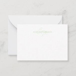 Carte De Correspondance Monorgramme Fille Chic Vert Script
