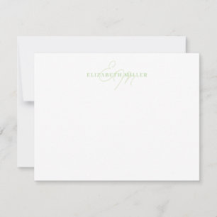 Carte De Correspondance Monorgramme minimaliste Chic Pastel Vert 2 Script