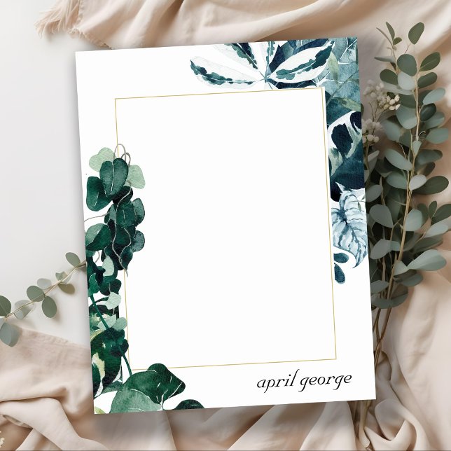 CARTE DE CORRESPONDANCE MONSTERA TROPICAL MODERNE FOLIAGE CHÂSSIS BLEU (Créateur téléchargé)