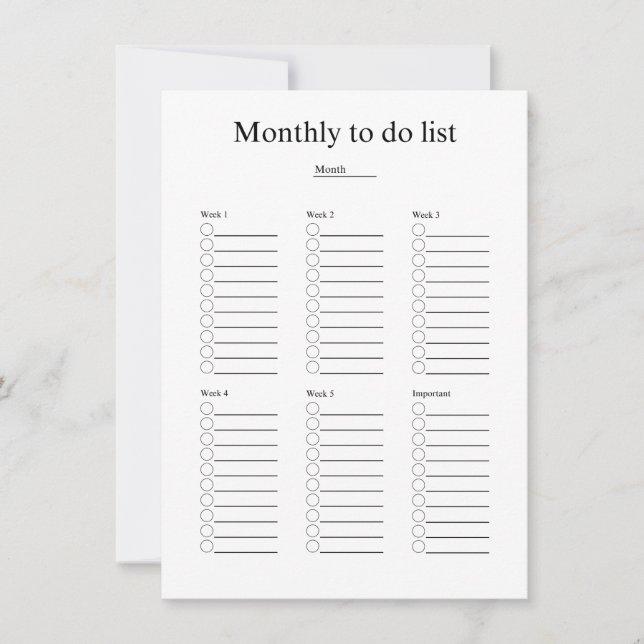 Carte De Correspondance Monthly to do list (Devant)