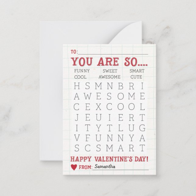 Carte De Correspondance Mot mignon Recherche Saint Valentin (Devant)