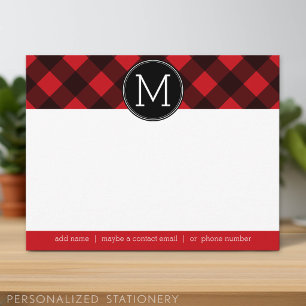 Carte De Correspondance Motif à carreaux monochrome rouge rustique avec mo