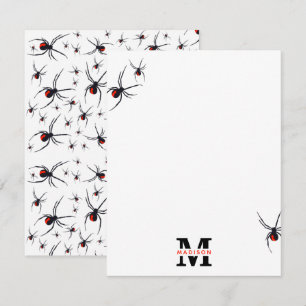 Carte De Correspondance Motif araignée rouge et noir avec monogramme 