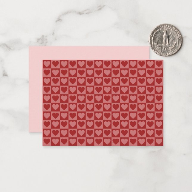 Carte De Correspondance Motif de cœur minimaliste rouge et rose rétro mode (Devant/Arrière en situation)