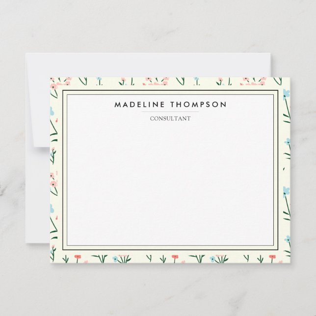 Carte De Correspondance Motif de fleurs roses et bleues pastel Chic Fémini (Devant)
