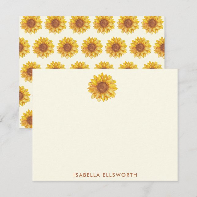 Carte De Correspondance Motif de tournesol rustique aquarelle personnalisé (Devant / Derrière)