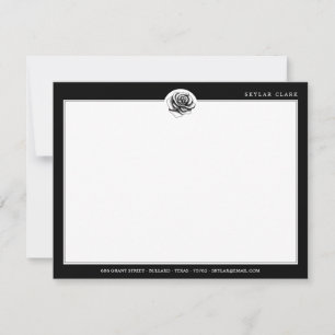 Carte De Correspondance Motif en bande noir et blanc et Rose moderne