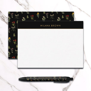 Carte De Correspondance Motif Fleur sauvage noir Boho Chic
