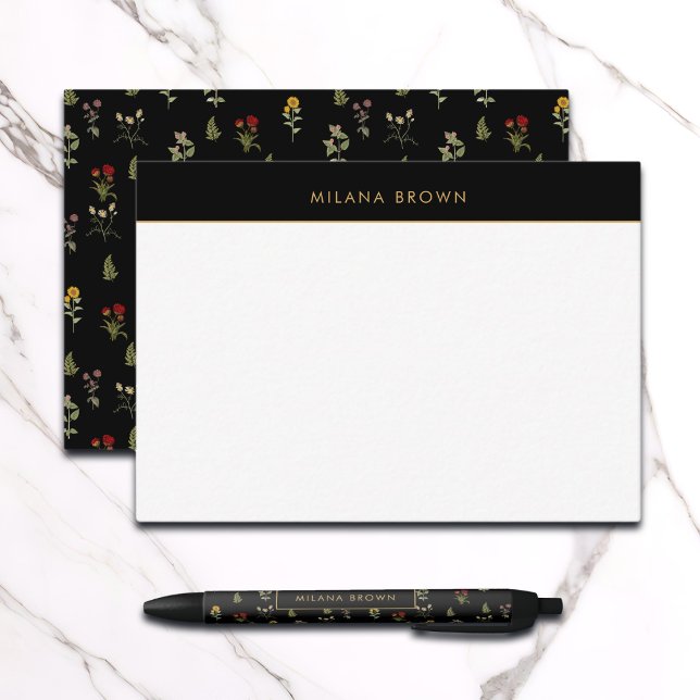 Carte De Correspondance Motif Fleur sauvage noir Boho Chic (Créateur téléchargé)