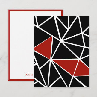 Carte De Correspondance Motif géométrique noir et rouge élégant