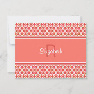 Carte De Correspondance Motif géométrique rouge corail monogramme amusant