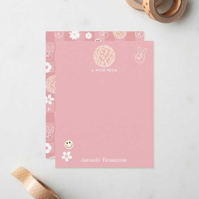 Carte De Correspondance Motif hippie Super rose rétro À damiers (Devant/Arrière en situation)