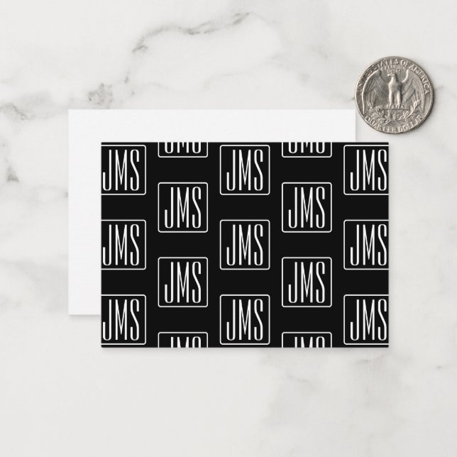 Carte De Correspondance Motif monogramme moderne | Noir & Blanc (Devant/Arrière en situation)