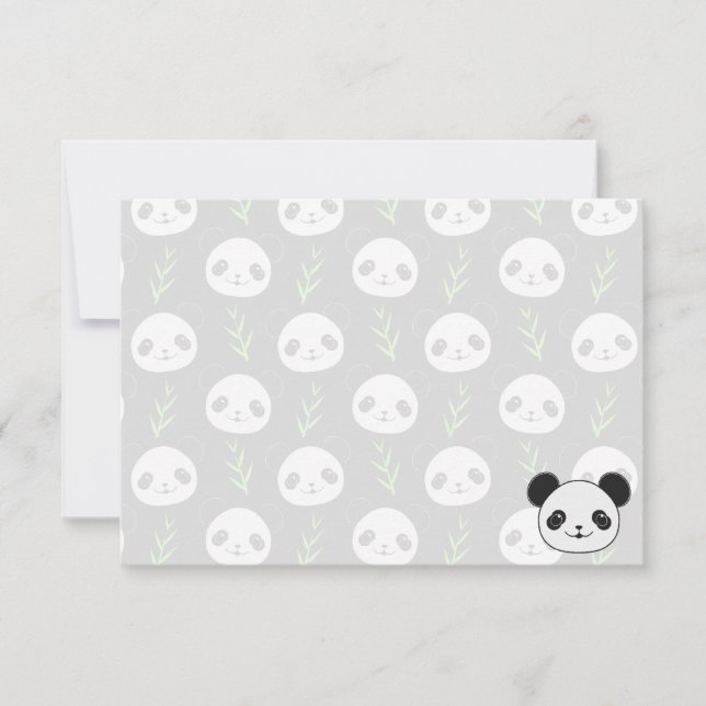 Carte De Correspondance Motif Panda Kawaii Bambou En Noir Blanc Vert (Devant)