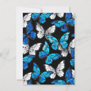 Carte De Correspondance Motif sans couleur foncée avec papillons bleus Mor